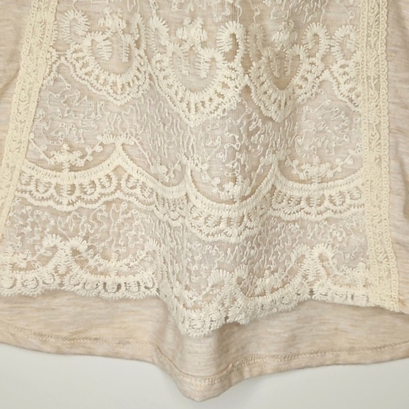 Rewind Cream Medium Lace Oatmeal Hi-Low Blouse Elegant Romantic Classic S/S - Picture 5 of 10